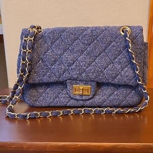 Hello 3 aM Blue Quilted Chain Shoulder/Crossbody Bag